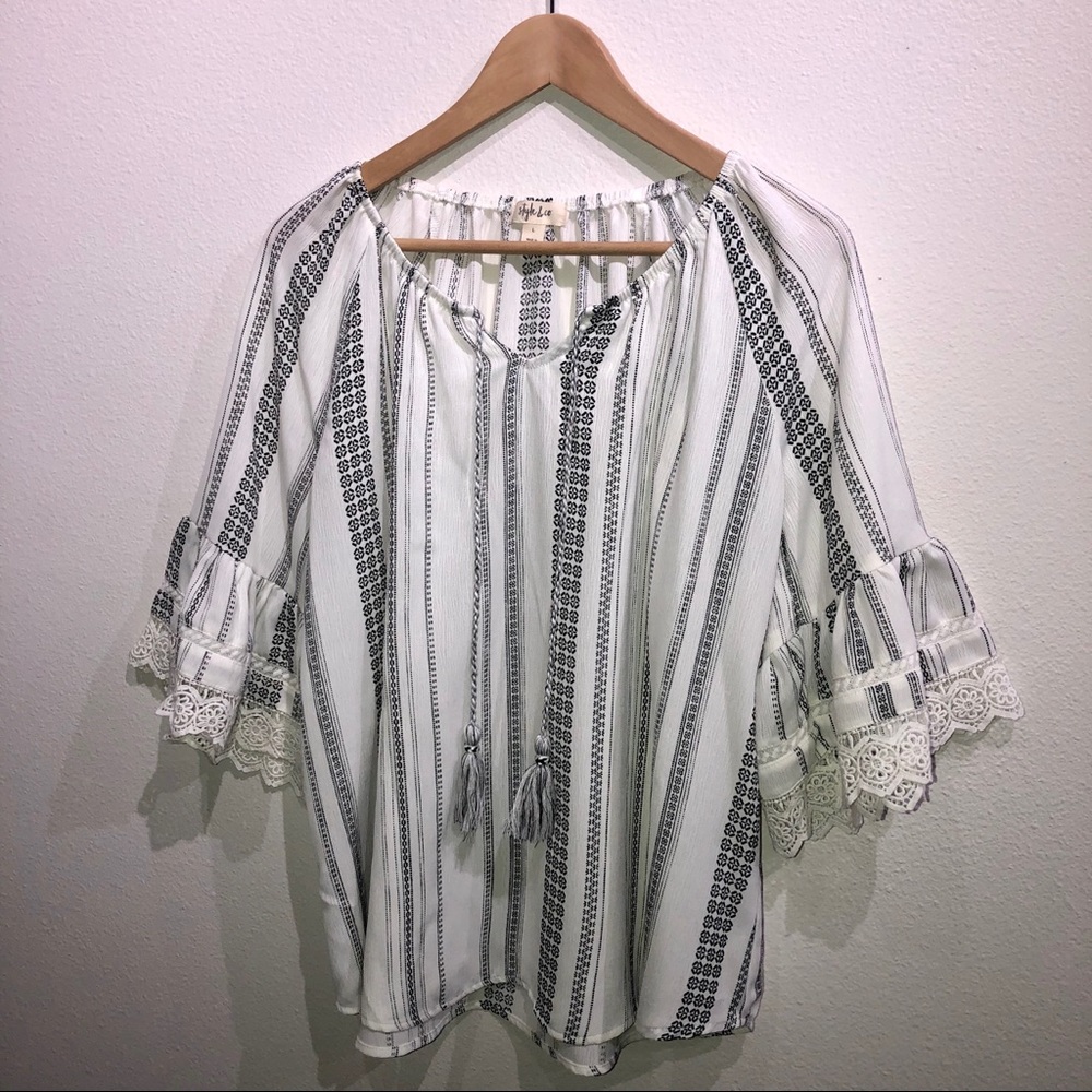 Style & Co Geometric Stripe Bell Sleeve Top